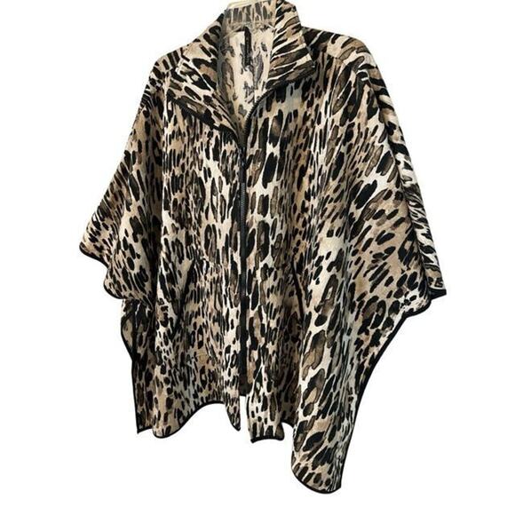 IC by Connie K Poncho/CAPE Leopard Print Zip FRONT SZ S - Picture 1 of 3